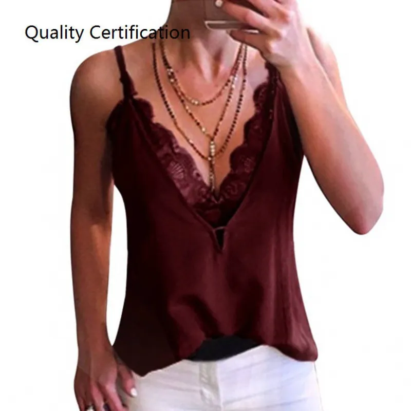 Trap Tank Tops Deep V-Neck Vests Spaghetti Straps - Wine
