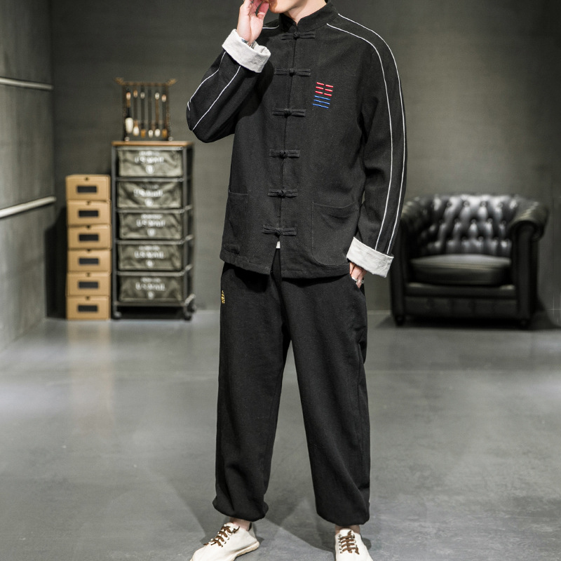 Cotton and linen casual loose fashion disc buckle retro Tang suit Hanfu suit