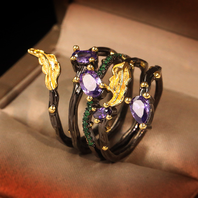 Title 1, Black Gold Two-Tone Inlaid Purple Zircon Spring...