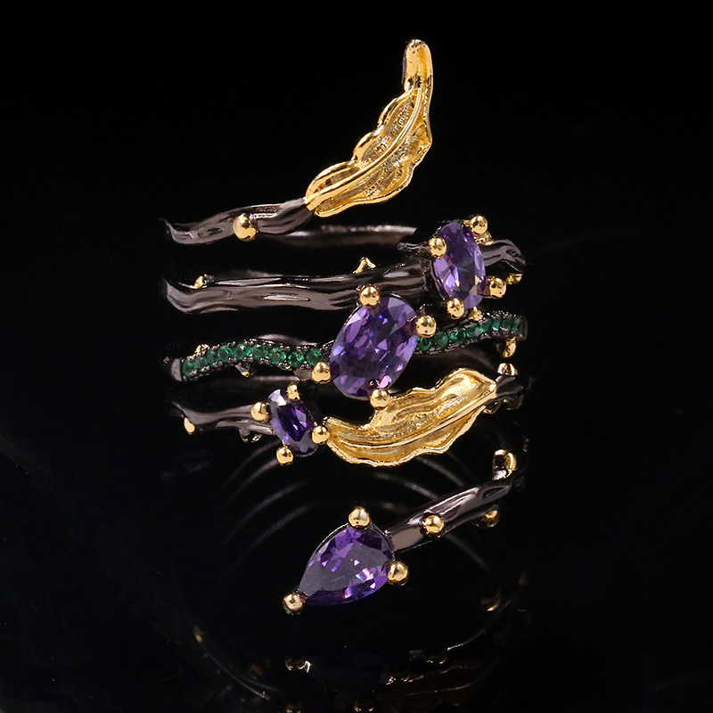 Title 4, Black Gold Two-Tone Inlaid Purple Zircon Spring...