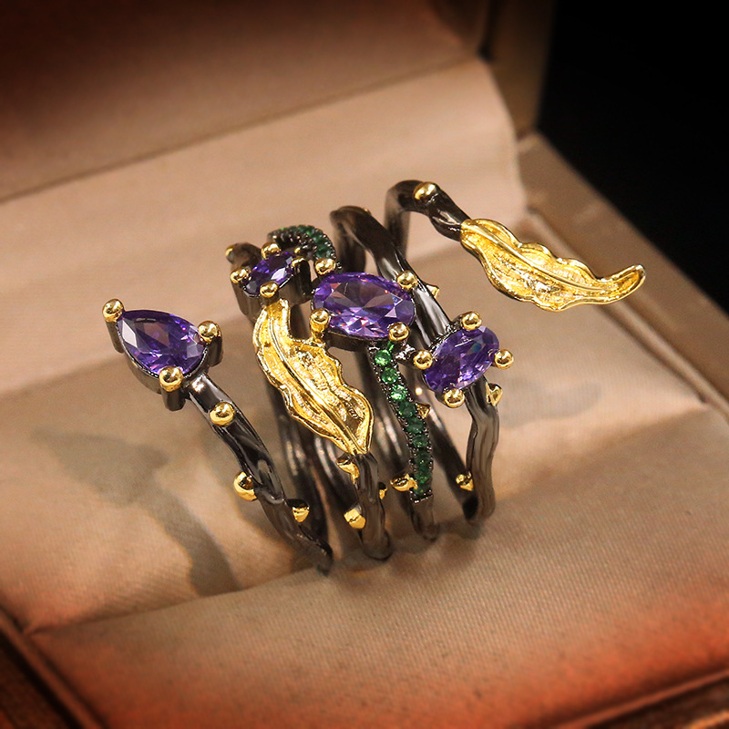 Title 5, Black Gold Two-Tone Inlaid Purple Zircon Spring...