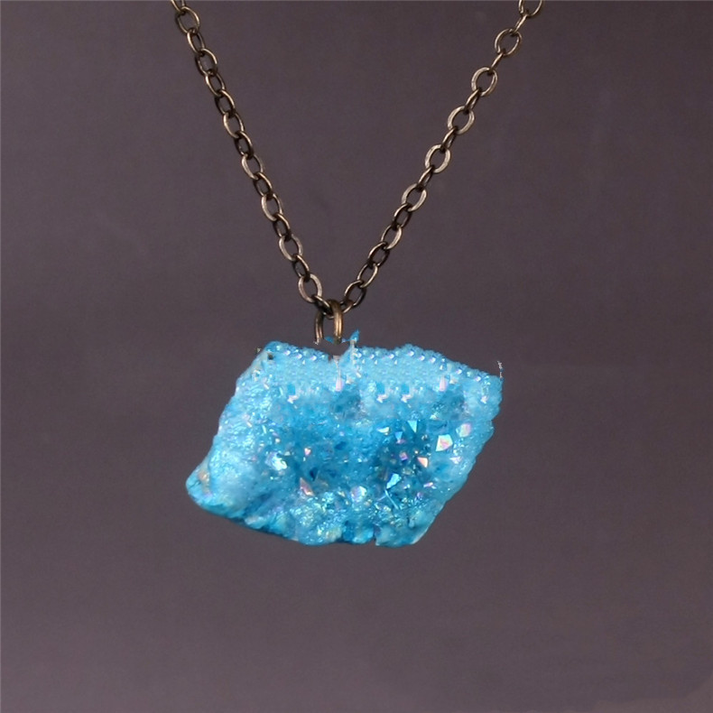 Agate Geode Crystal Tooth Stone Pendant