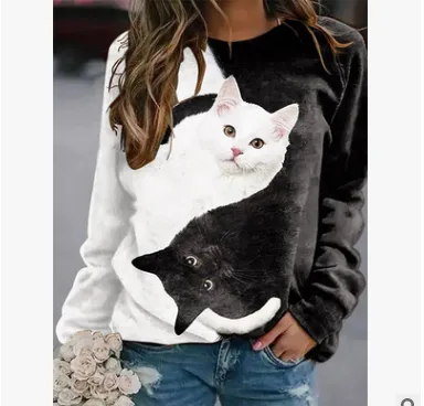 European And American Hot Style Printed Round Neck Long Sleeved Pullover Sweater Women 1 Color - Shop at LoveMi