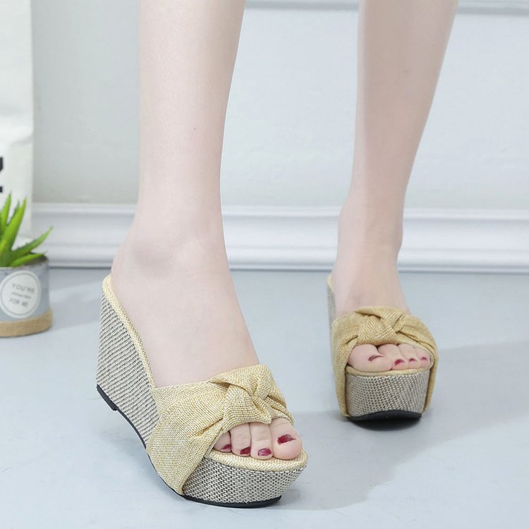 Fashion Slope Heel Fish Mouth Bowknot Casual Women Sandals