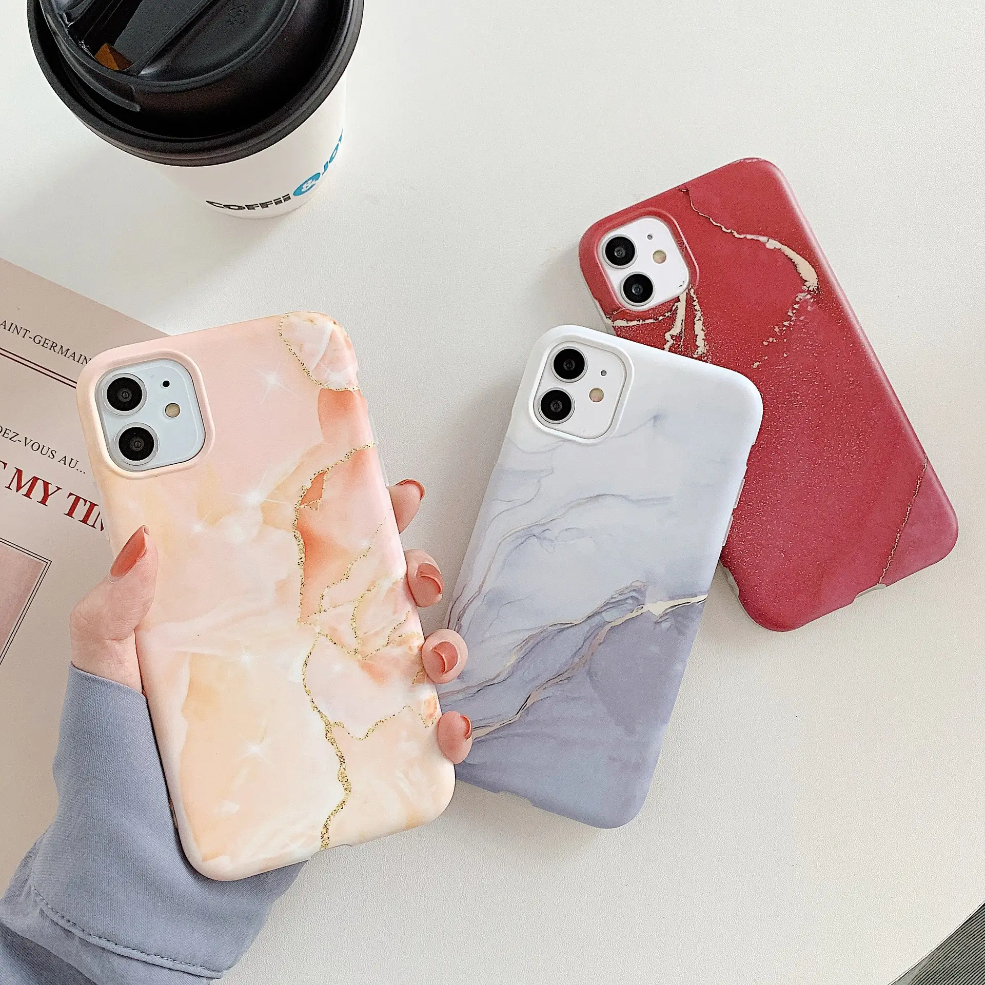 Compatible with , Red Marble Phone Case