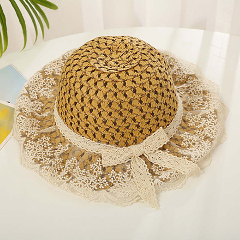 Bowknot Lace Lace Paper Straw Hat Korean Fashion Parent-Child Big Brimmed Hat