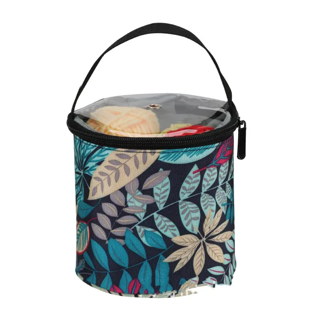 Woven Sorage Bag One shoulder Printing Round Bucket Bag Sika Deer Duffel Bag Small Blue Leaves - Shop at LoveMi
