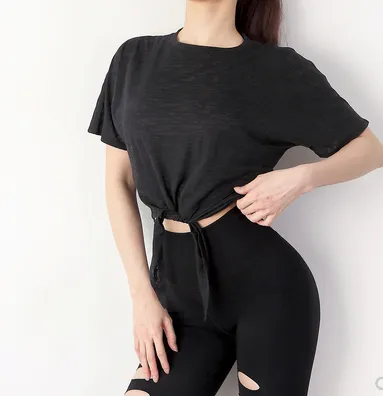 Sports Top Ladies Summer Loose Fitness Clothing Running Blouse T shirt Short sleeved Yoga Clothing Black - Shop at LoveMi