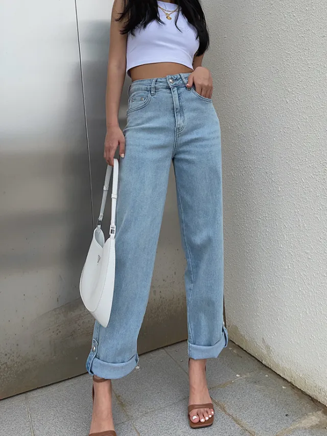 flavored Loose High Waisted Thin Trendy Wide Leg Pants Thin Section Denim Blue - Shop at LoveMi