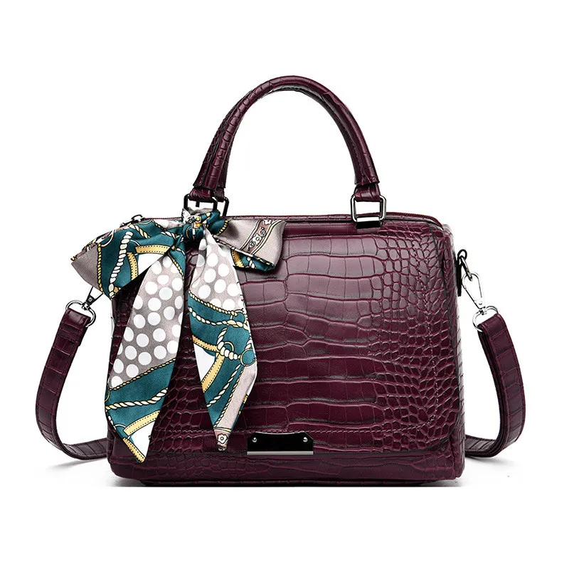 Fashion Pattern Soft Leather Bag Shoulder Messenger Lady Handbag - Purple
