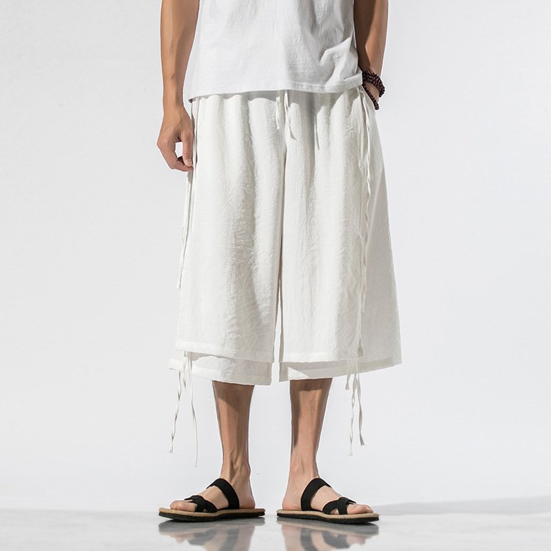 Casual Cropped Linen Straight-leg Pants