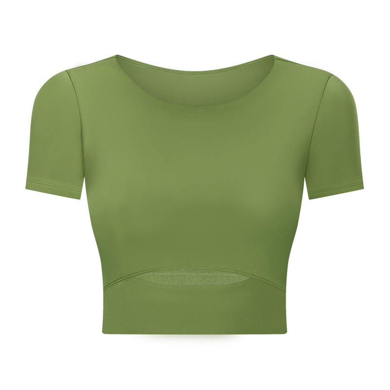 Shinbene Burning Ardor Slim Buttery Soft Workout gym Crop Tops T Shirt Female Naked Feel Padded Running Fitness Short Sleeve Shirts Green - Shop at LoveMi
