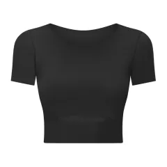 Shinbene Burning Ardor Slim Buttery Soft Workout gym Crop Tops T Shirt Female Naked Feel Padded Running Fitness Short Sleeve Shirts - Black - View 1