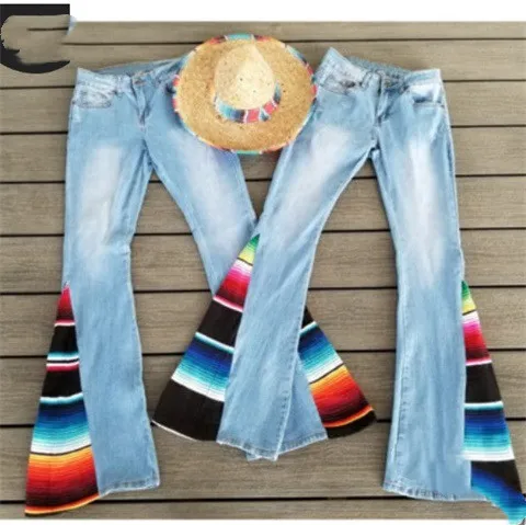 Sexy Buttocks Slim Low-waisted Simple Solid Color Frosted White Color Matching Stitching Design Flared Jeans - Light Blue