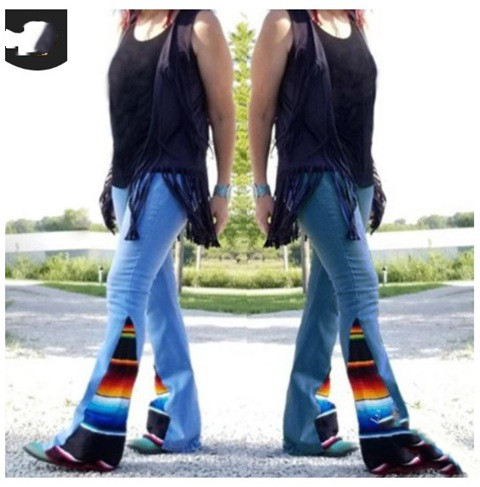 Sexy Buttocks Slim Low-waisted Simple Solid Color Frosted White Color Matching Stitching Design Flared Jeans