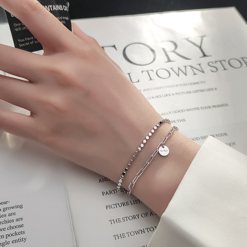 Ailuoqi Korean Version Of English Bracelet Female Fashion S925 Silver Double Letter Disc Temperament Jewelry S3870