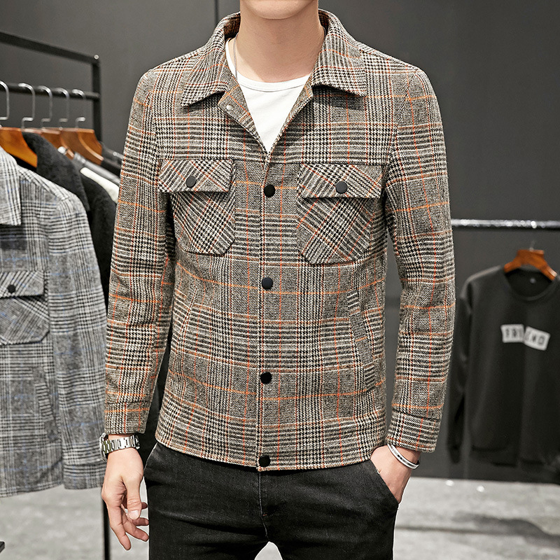 Men's Casual Plaid Jacket Lapel Cropped Coat