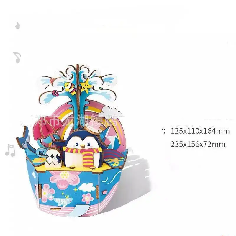 Ruodang Music Box 3D Wooden Puzzle Diy Enlightening Boys And Girls 3D Puzzle Gift Wholesale Customization