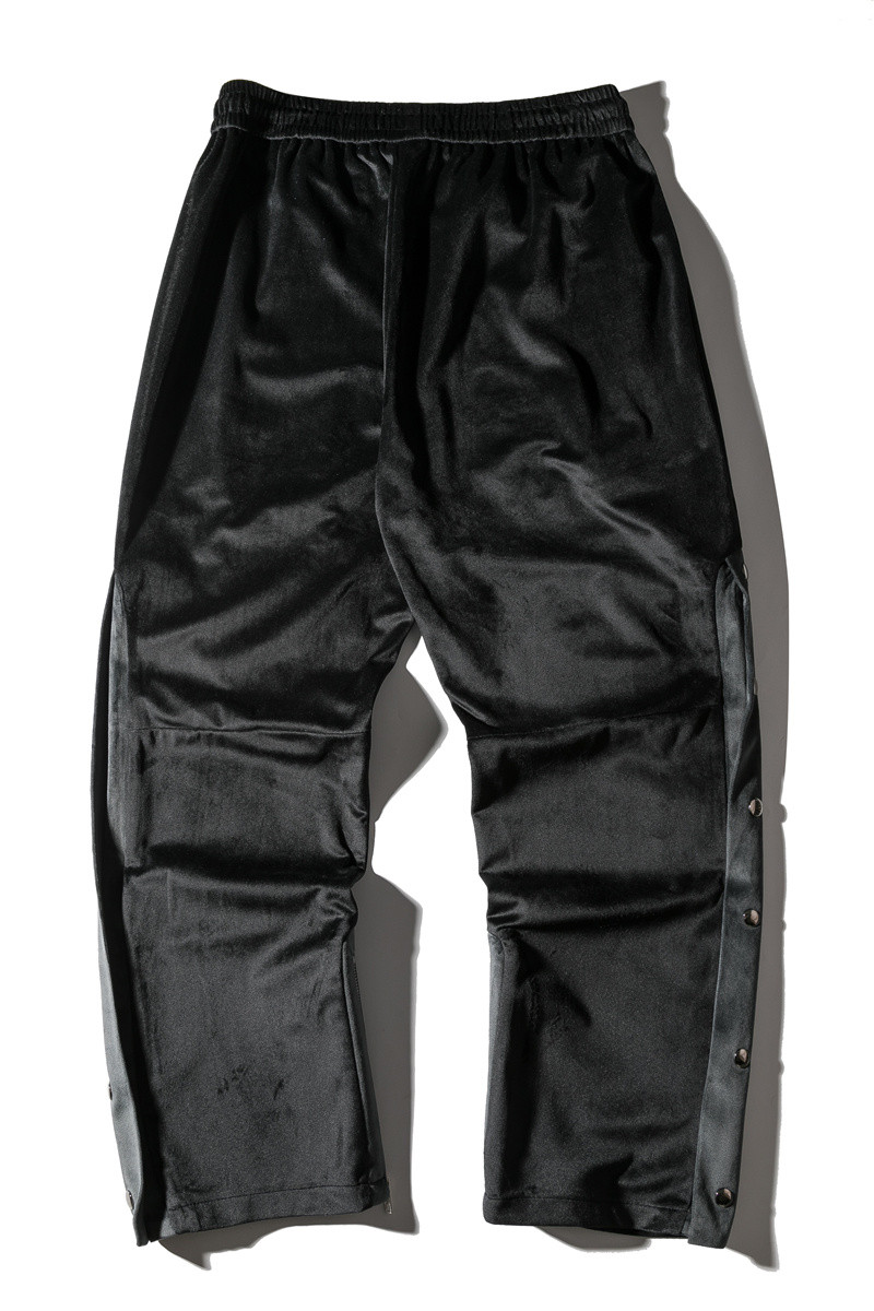 Dark Black Button Solid Color Easy-care Trend Straight Casual Sports Trousers