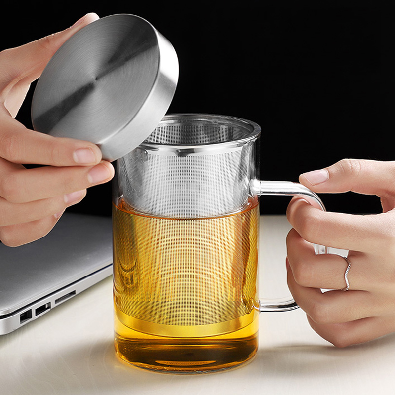 Heat-resistant Glass Teacup Stainless Steel Filter Insulated Glass Cup With Lid Office Teacup