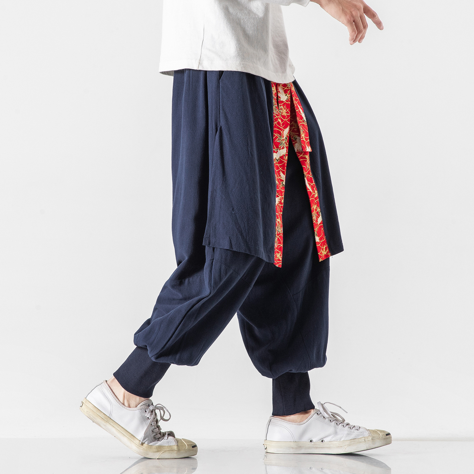 Title 4, Cotton and Linen Casual Loose Harem Pants Crane...