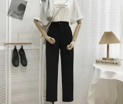 Straight Suit Pants Women Spring And Summer Korean Style High Waist Loose Slim Black Nine-Point Cigarette Casual Small Trousers - Black - View 1