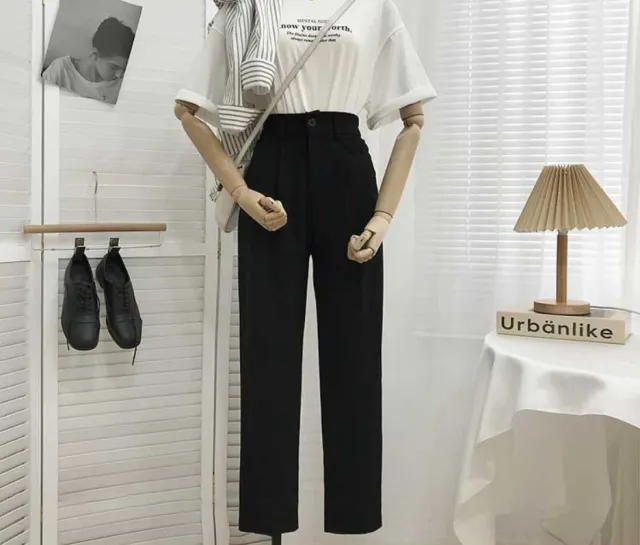 Straight Suit Pants Women Spring And Summer Korean Style High Waist Loose Slim Black Nine Point Cigarette Casual Small Trousers Black - Shop at LoveMi