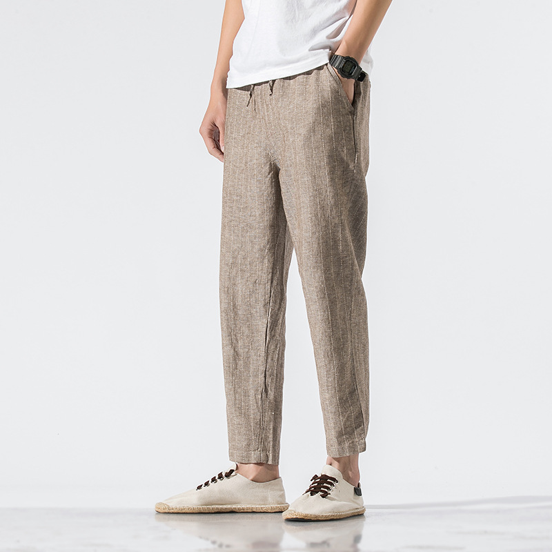 Title 5, Womens striped linen cropped trousers, cotton ...