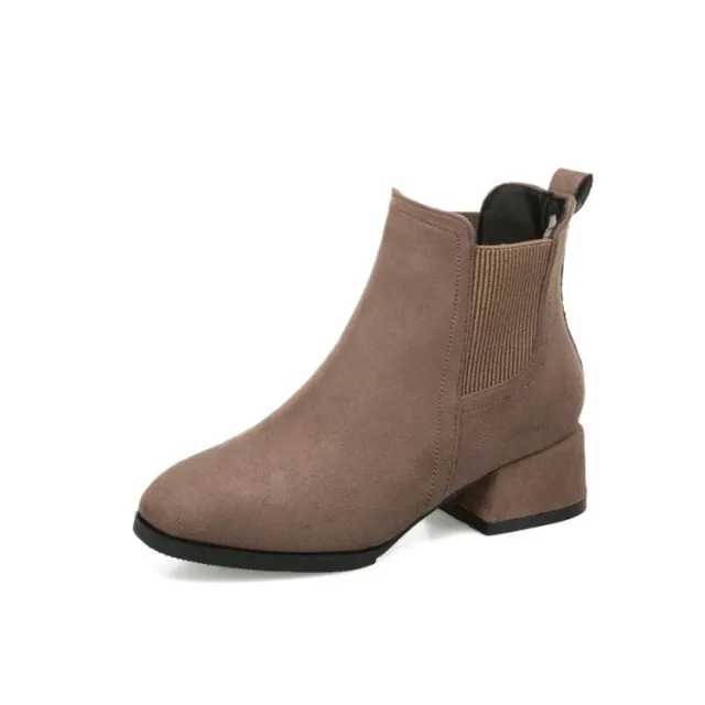 Square Toe Thick Heel Short Boots Comfortable Suede Mid heel Women's Boots Camel - Shop at LoveMi