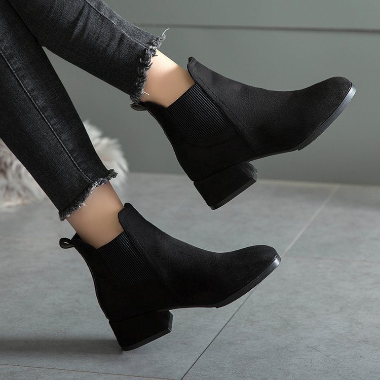 Square Toe Thick Heel Short Boots Comfortable Suede Mid-heel Women's Boots