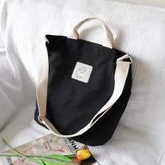 Korean Art Canvas Shoulder Bag Handbag Foreign Trade Simple Small Messenger Bag - Black - View 1