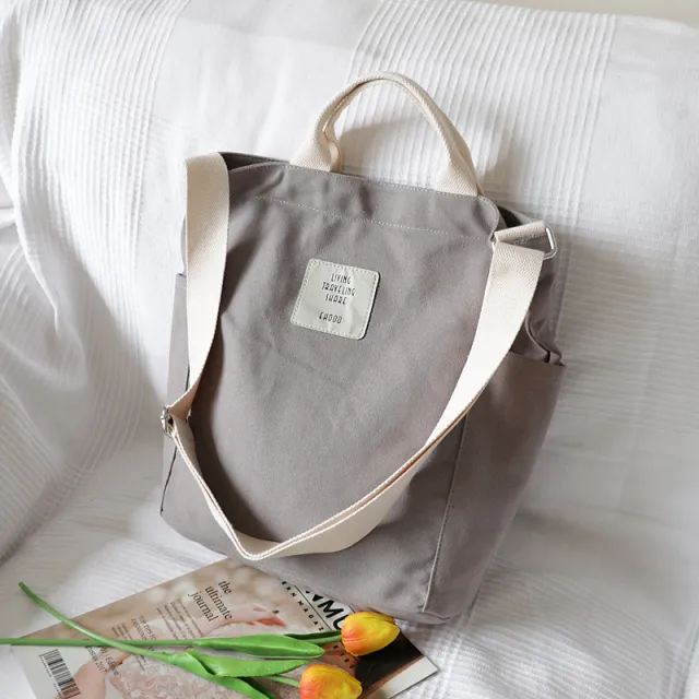 Korean Art Canvas Shoulder Bag Handbag Foreign Trade Simple Small Messenger Bag Gray - Shop at LoveMi