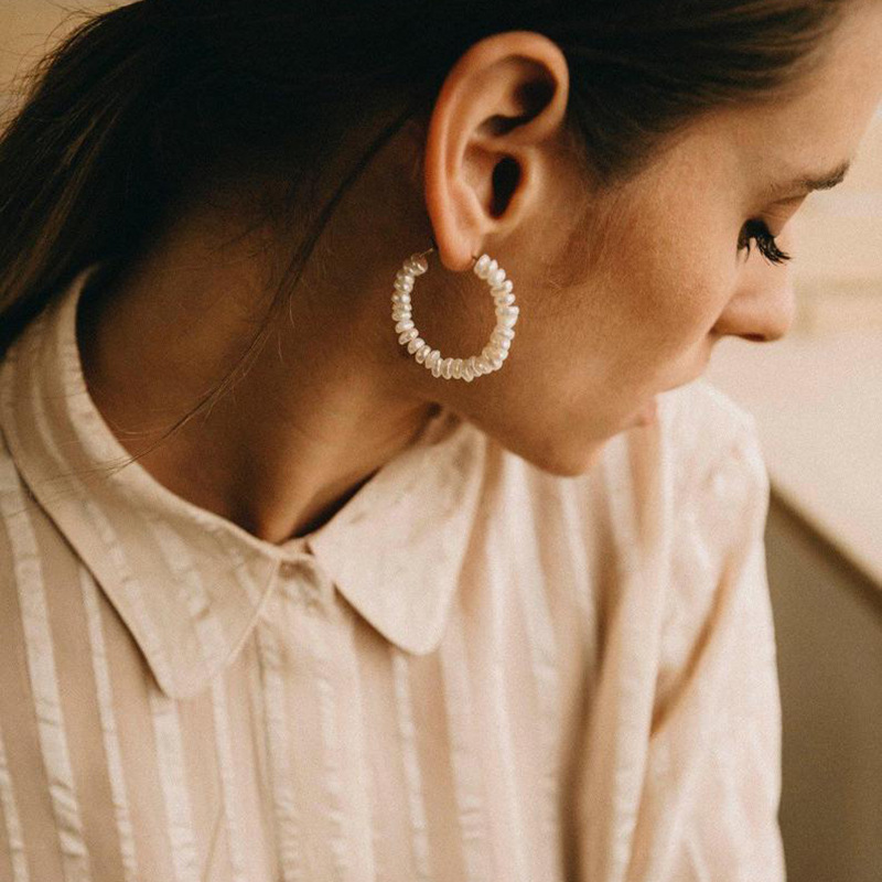 Geometric C-Shaped Handmade Pearl Earrings