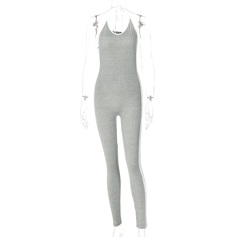 High Waist Halter Seamless Suit Jumpsuit Grey - Shop at LoveMi