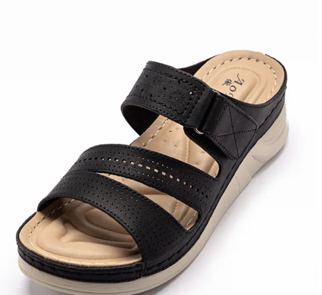Plus Sizes Wedge Platform Casual Slippers Black - Shop at LoveMi