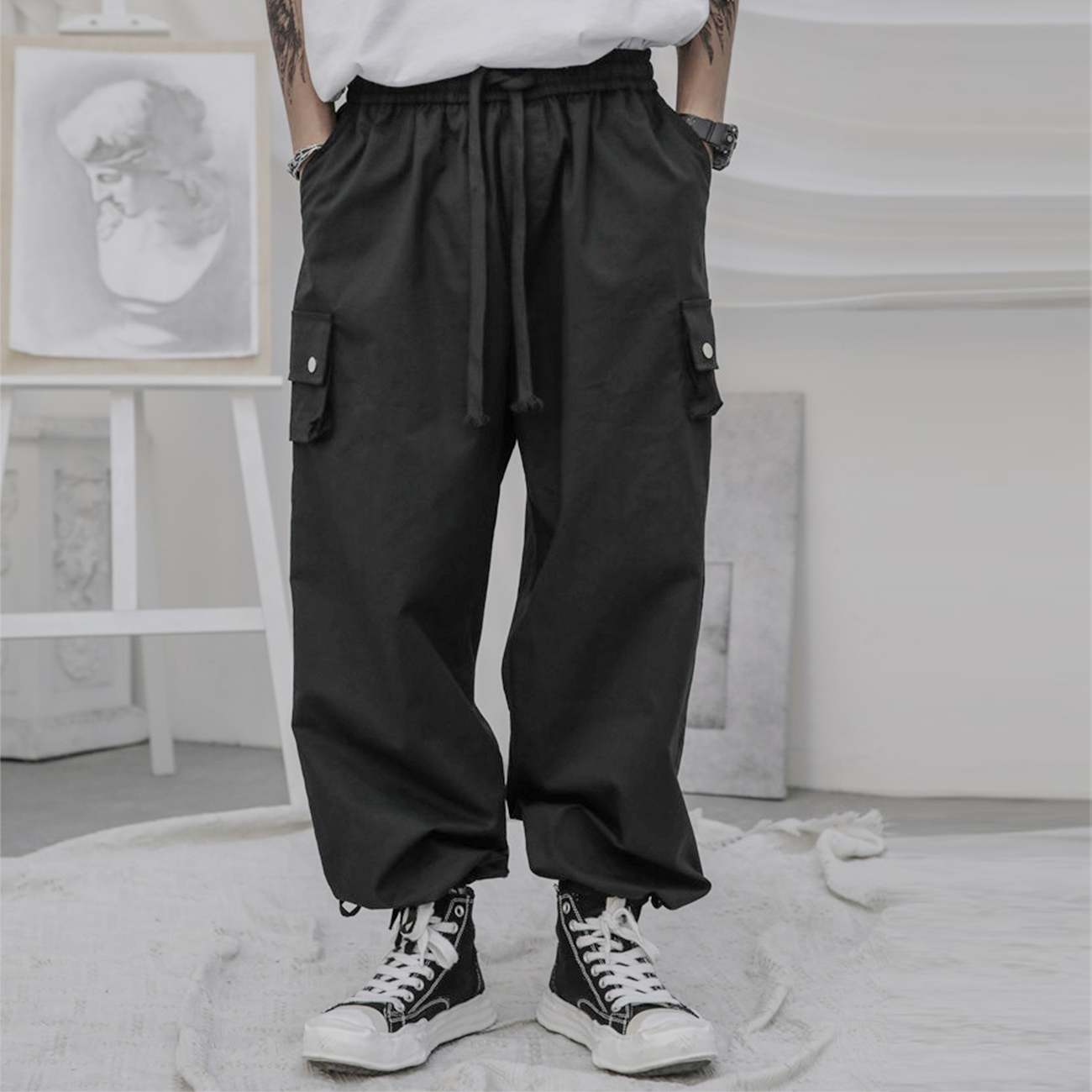 Diablo High Street Overalls Men'S Loose Straight Leggings Black American Casual Sports Pants