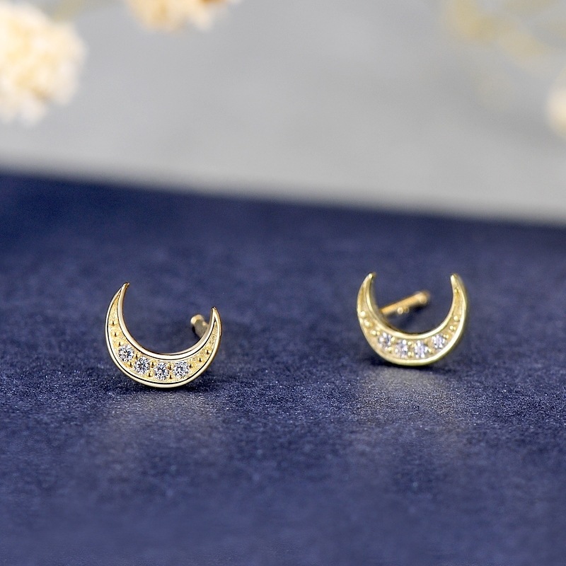 Sterling Silver 14k Gold Plated Mini Crescent Stud Earrings