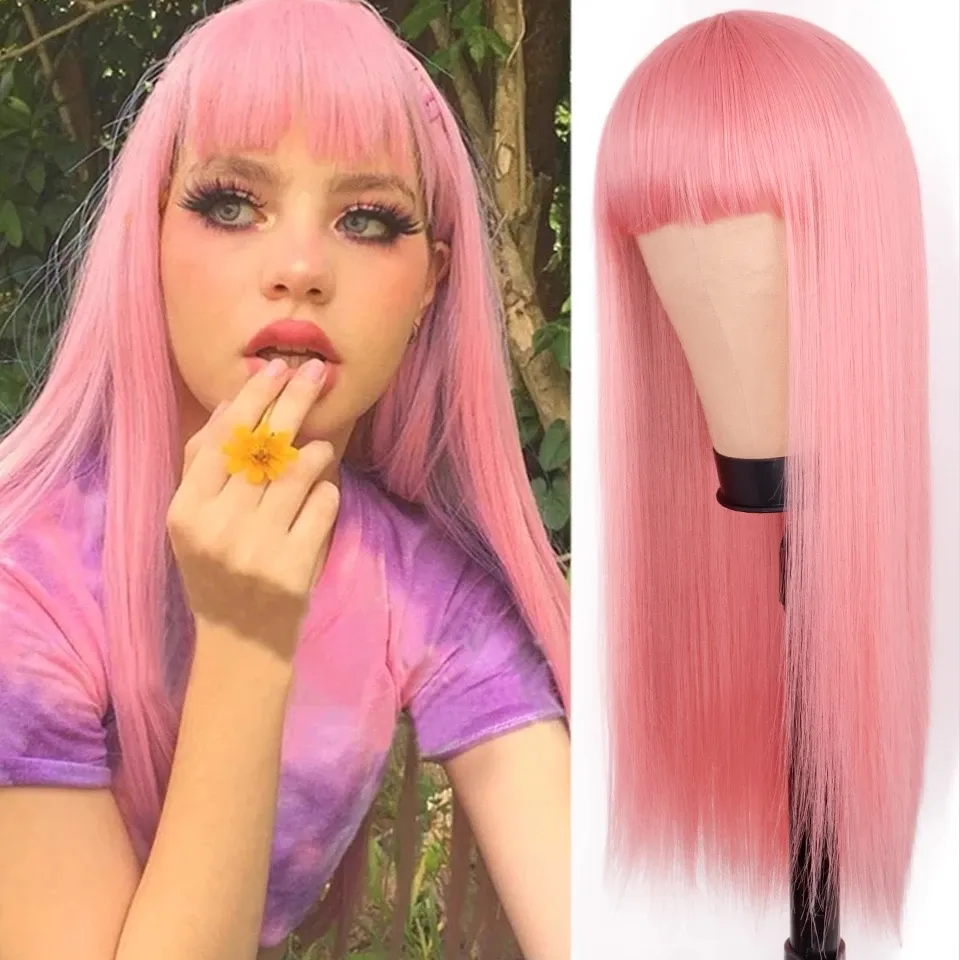 Orange Wig Female Long Straight Hair Dyed