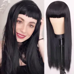 Orange Wig Female Long Straight Hair Dyed Long Hair Synthetic Headgear - Black - View 1