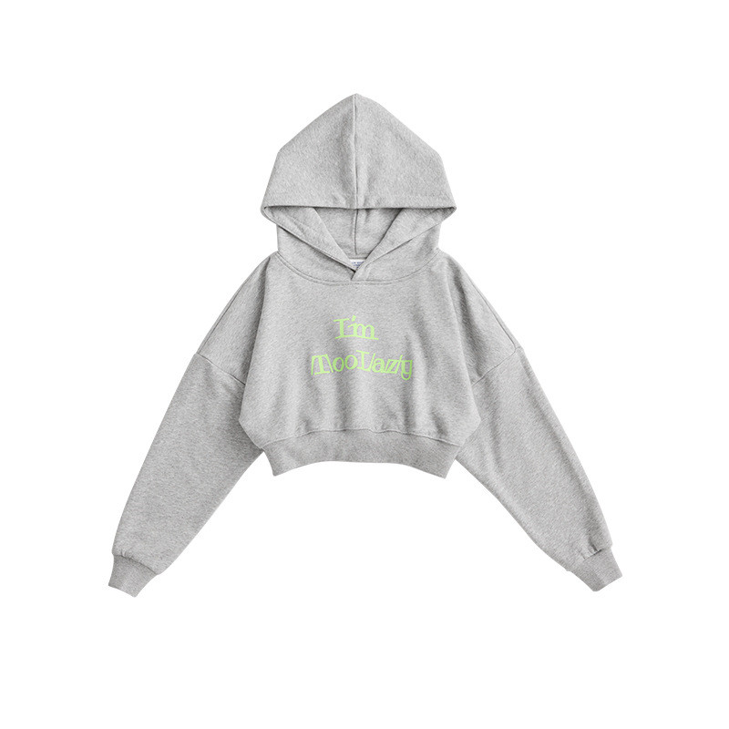 Title 3, Sports Slim Letter Print Hooded Short Ladies Sw...