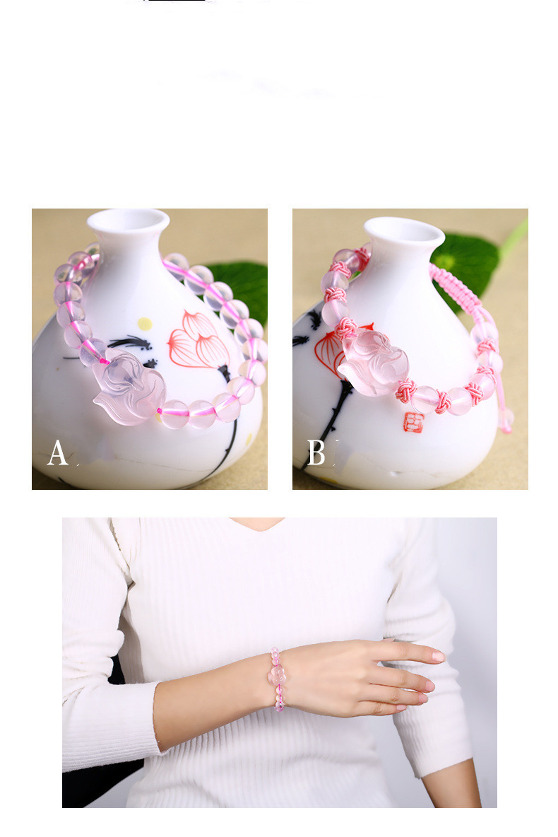 Natural Pink Crystal Fox Braided Bracelet