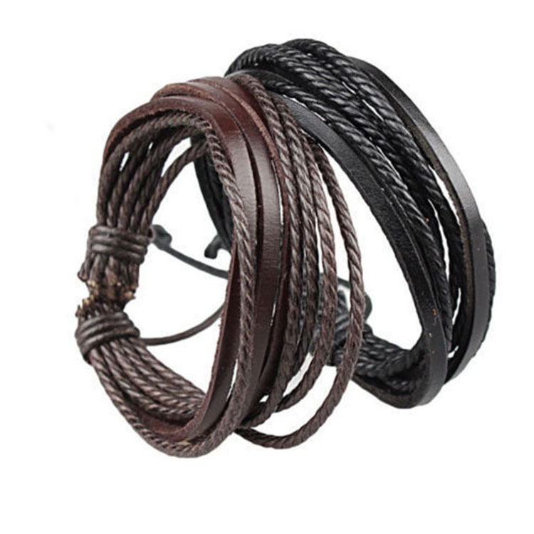 Hand-Woven Multi-Layer Men'S Leather Bracelet Bracelet