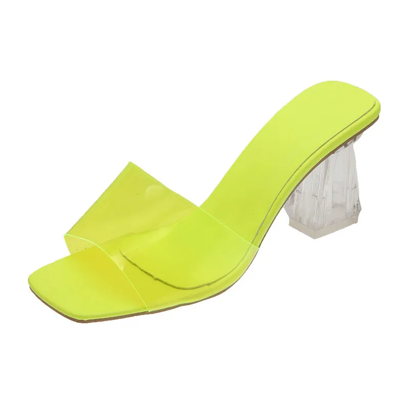 Transparent Crystal Candy Shoes Chunky Heel Large Size Outer Wear - Transparent