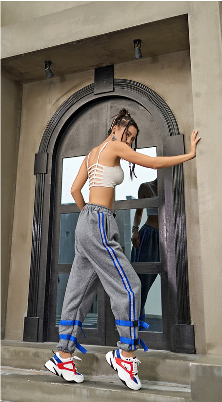 Trendy Brand Hip-Hop Women'S Fashion Casual Skateboard Sports Pants Tooling Vertical Reflective Beam Legs