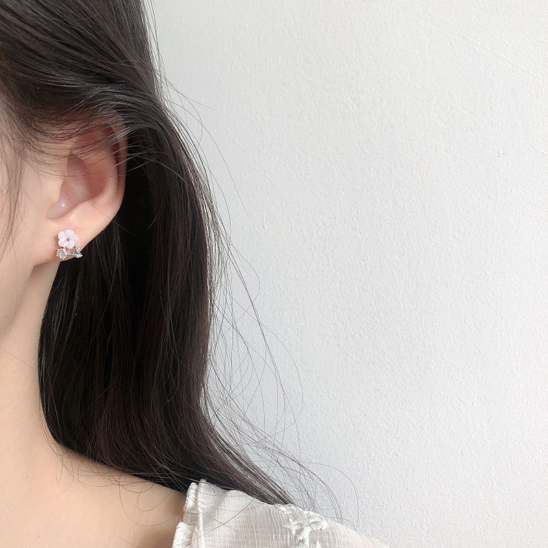 S925 Sterling Silver Micro-Inlaid Shell Flower Zircon Earrings