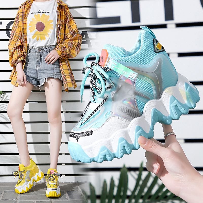 Net Celebrity Old Shoes Women Summer Breathable Rainbow Net Shoes New Thick-Soled Sponge Cake European Station Increased Women's Shoes