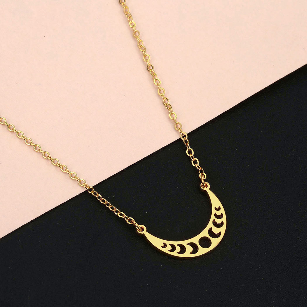 Cxwind Stainless Steel Sun Moon Necklace Moon Phase Pendant Necklace Clavicle Chain Jewelry Necklace