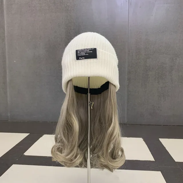 Purple Curly Hair Knitted Wig Cap Bright Silk Knitted Hat Invisible Detachable Wig Cold Cap White - Shop at LoveMi