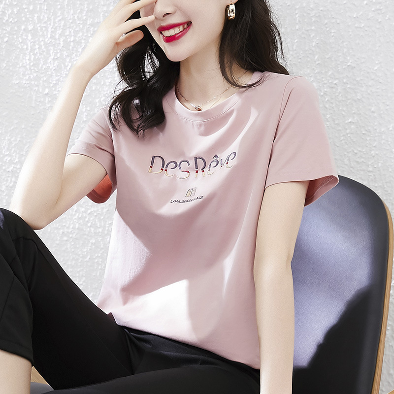 Title 2, Pure Cotton Pink Short-Sleeved T-Shirt Women