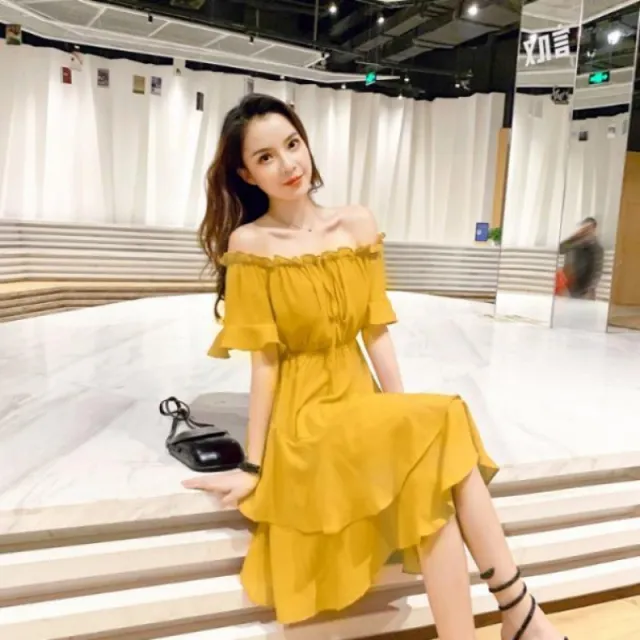 Summer New Short Sleeve Dress Mid Length Gold - Shop at LoveMi